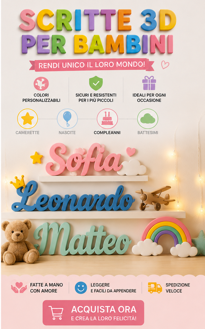 Scritta Nome 3D Personalizzata per Bambini