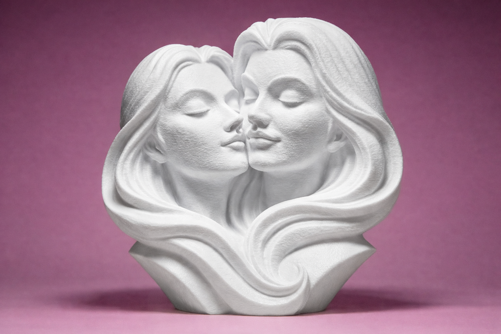 Anima Gemella – Scultura Artistica Moderna con Due Volti Femminili