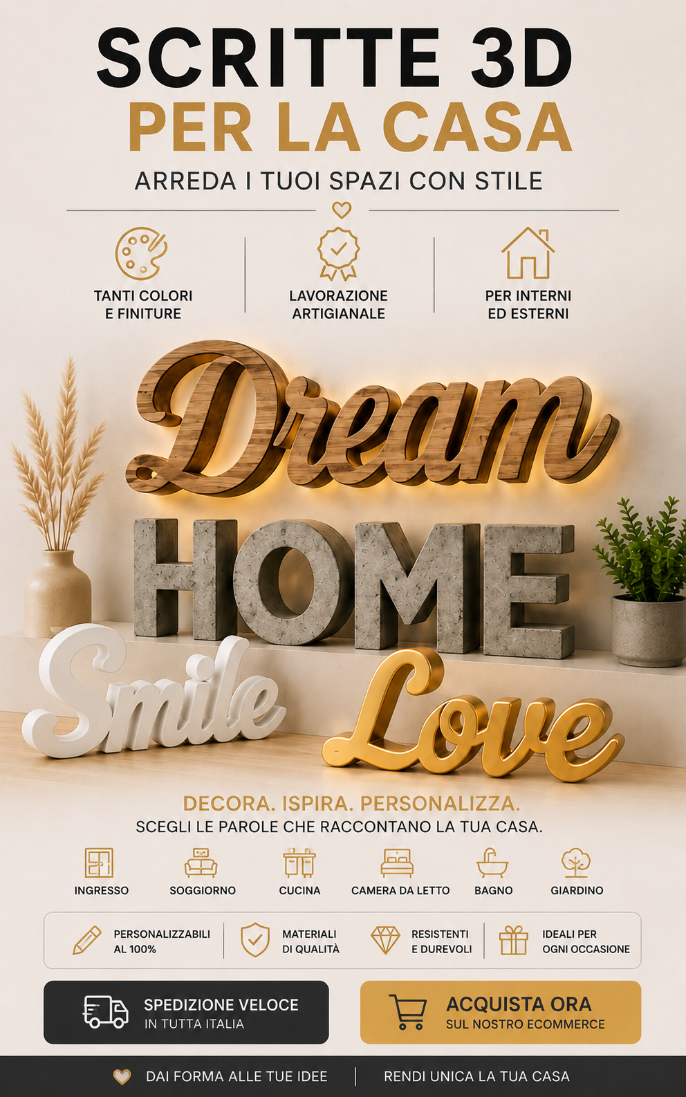 Scritte 3D Decorative per la Casa